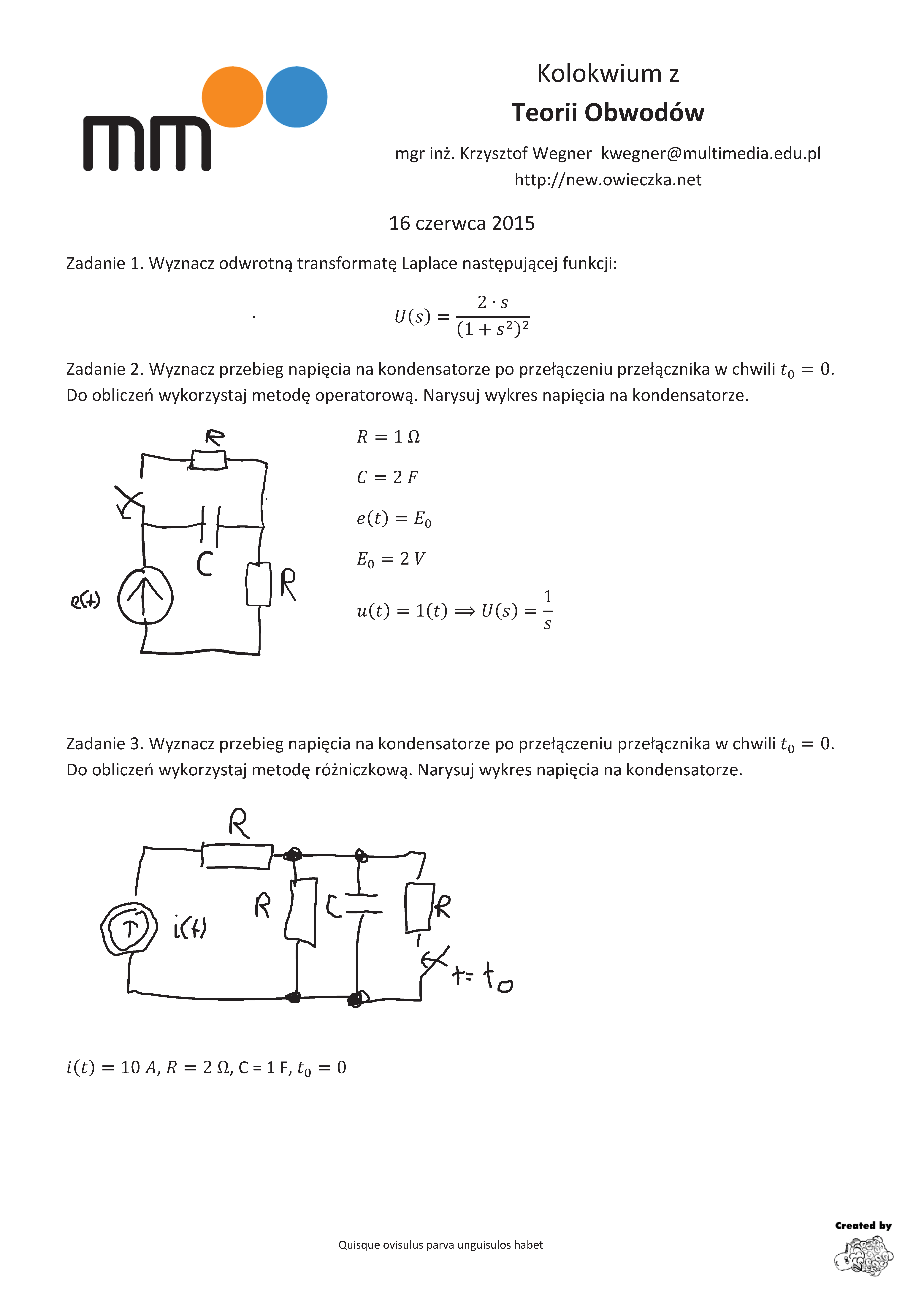 Zadania z Teorii Obwodów 2015